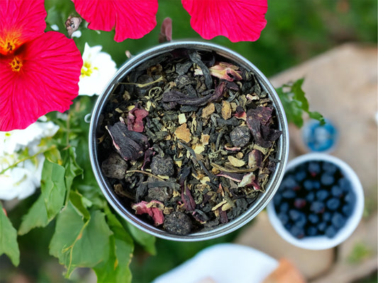 Blueberry Hibiscus Caffeinated Tea Blend "Sky At Sunset" Iced or Hot